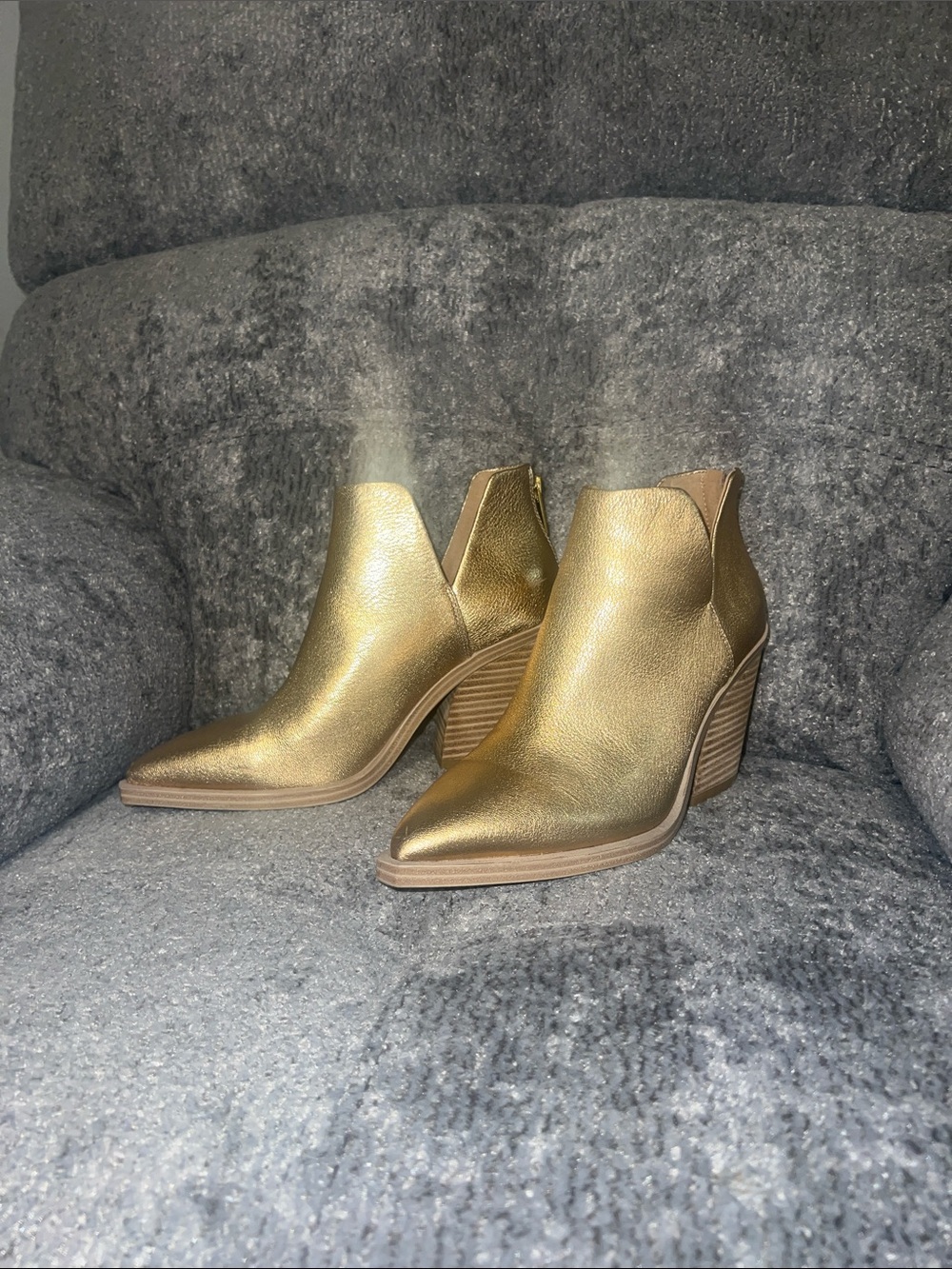 Vince Camuto Metallic Gold Pointed Wedge Ankle Boots